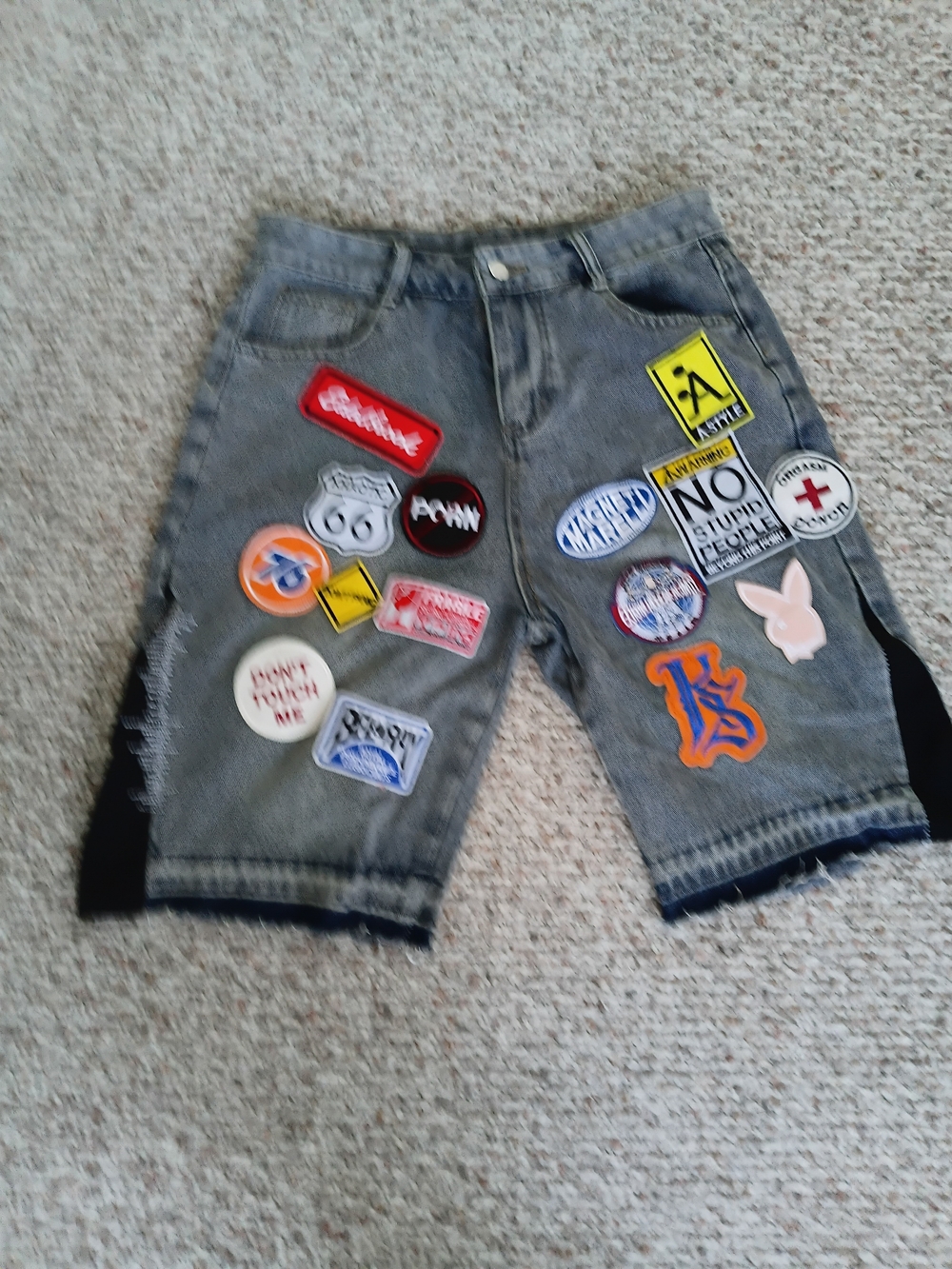 Ksubi Unisex Gray Patchwork Denim Jean Shorts Size 30